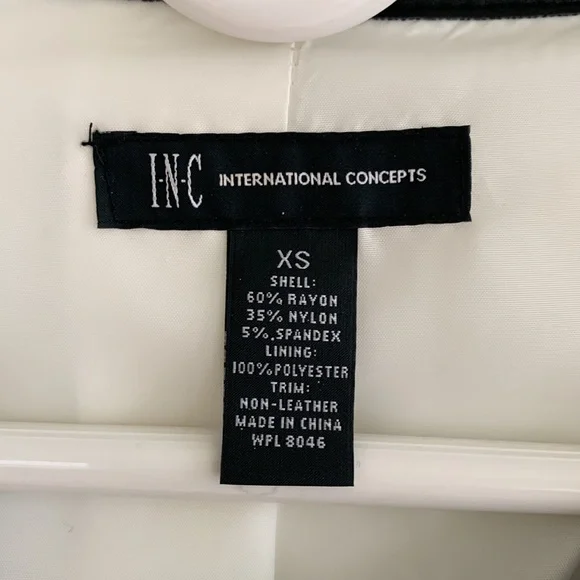 INC International Concepts ivory ponte’ and black faux leather fitted jacket. - Picture 2 of 5